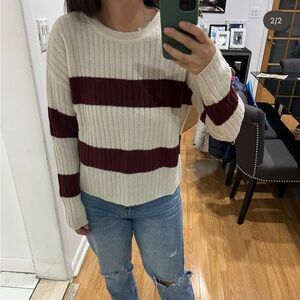 Active USA Cream and Red Striped Women's Sweater